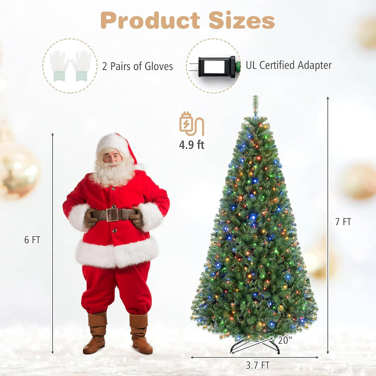 GOFLAME Artificial Christmas Tree | Dimmable Warm White & Multi-colored LED Lights