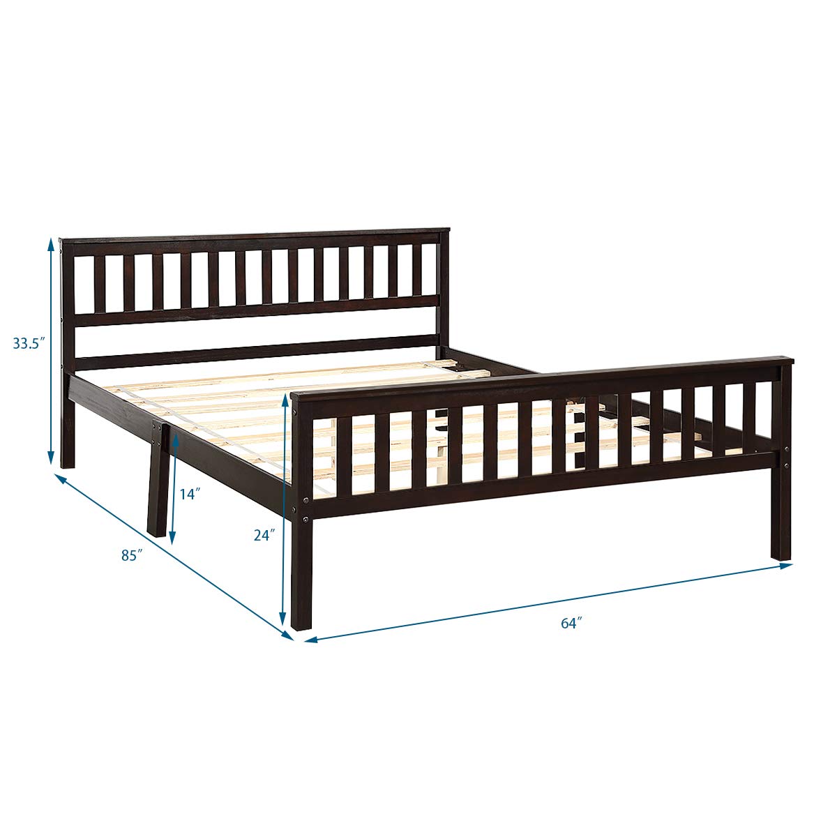 Goflame Queen Size Wood Slats Great Support with Six Legs, No Box Spring Needed, Antique Espresso