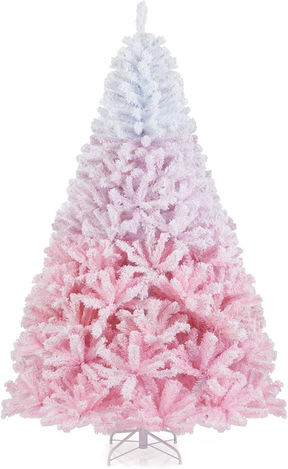 Goflame Pink Gradient & White Snow Flocked Christmas Tree | Home Office Decoration