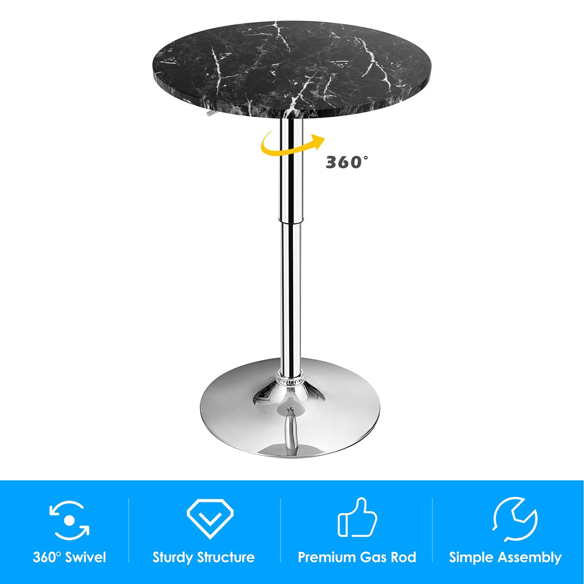 Goflame Round Pub Table Height Adjustable, 360 Degree Swivel Cocktail Pub Table, Office Bar Table