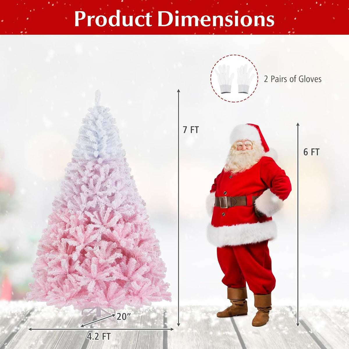 Goflame Pink Gradient & White Snow Flocked Christmas Tree | Home Office Decoration