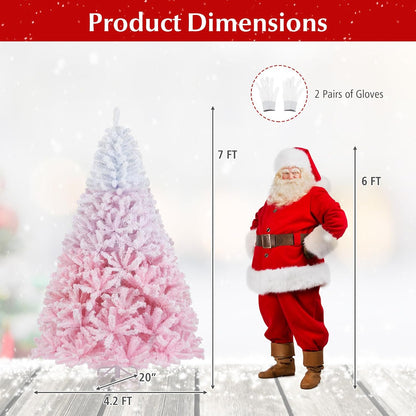 Goflame Pink Gradient & White Snow Flocked Christmas Tree | Home Office Decoration