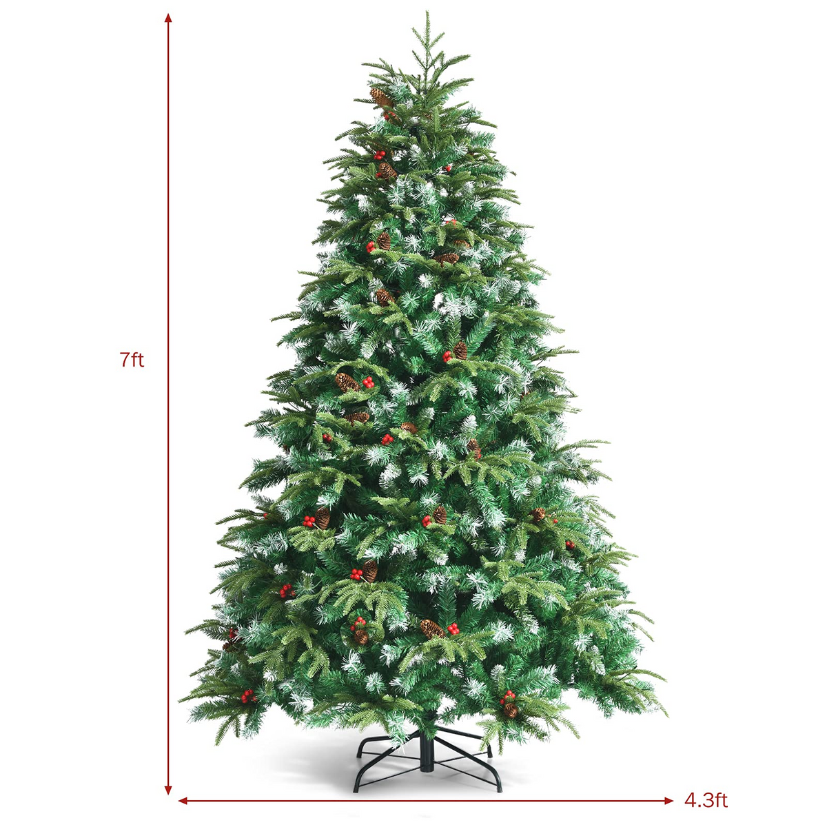 Goflame 7FT Pre-Lit Artificial Christmas Tree, Hinged Realistic Snowy Xmas Pine Tree W/ 450 Color Changing LED Lights, 11 Flash Modes - GoflameUS