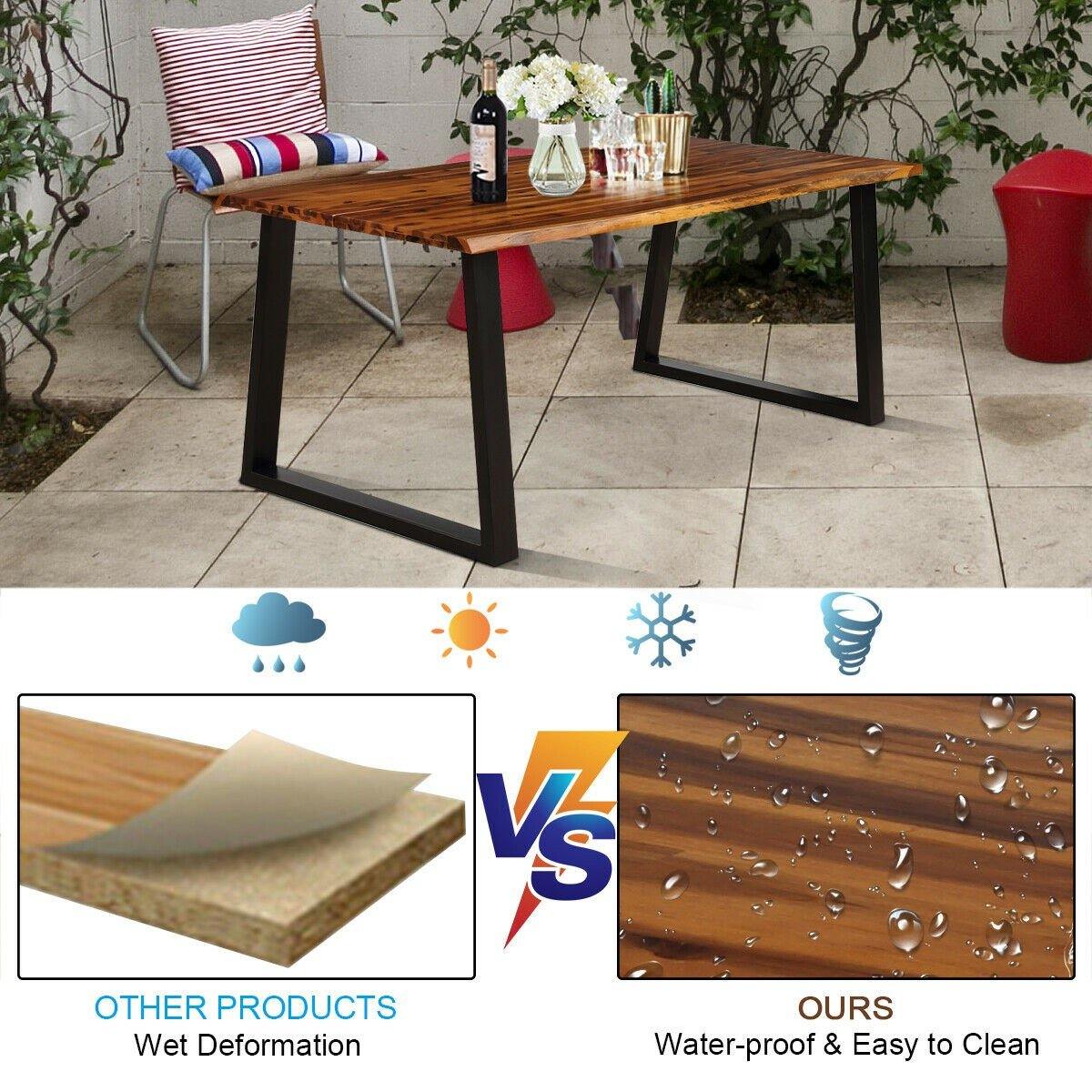 Rectangular Acacia Wood Dining Table Rustic Indoor &Outdoor Furniture - Goflameus