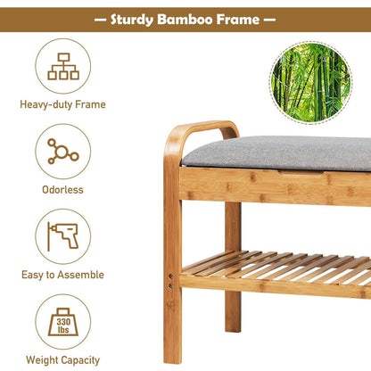 Goflame Shoe Rack Bench with Storage, Bamboo Storage Bench with Cushioned Seat, Holds Up to 330 LBS