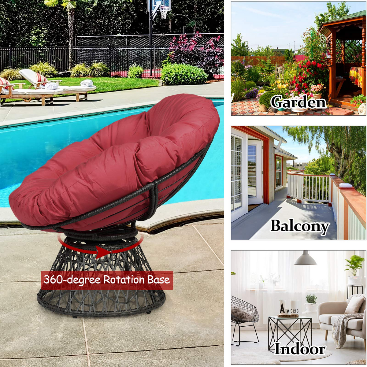 Goflame Rattan Round Papasan Chair