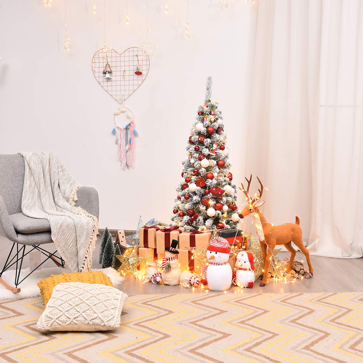 Goflame Artificial Snow Flocked Christmas Tree, Slim Xmas Snowy Tree for Indoor and Outdoor Use - GoflameUS