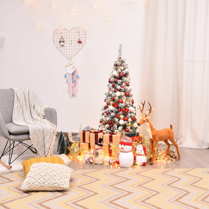 Goflame Artificial Snow Flocked Christmas Tree, Slim Xmas Snowy Tree for Indoor and Outdoor Use - GoflameUS