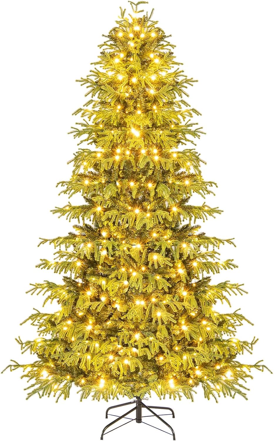 Goflame Pre-Lit Artificial Christmas Tree with PVC & Soft TPE Branch Tips & Foldable Metal Stand