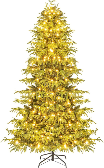 Goflame Pre-Lit Artificial Christmas Tree with PVC & Soft TPE Branch Tips & Foldable Metal Stand