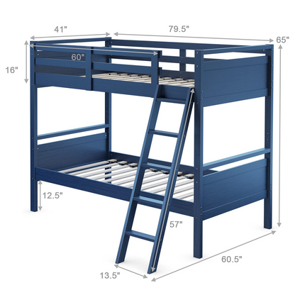 Goflame Twin Over Twin Bunk Bed, Solid Wood Twin Bunk Bed Convertible Into Two Individual Beds