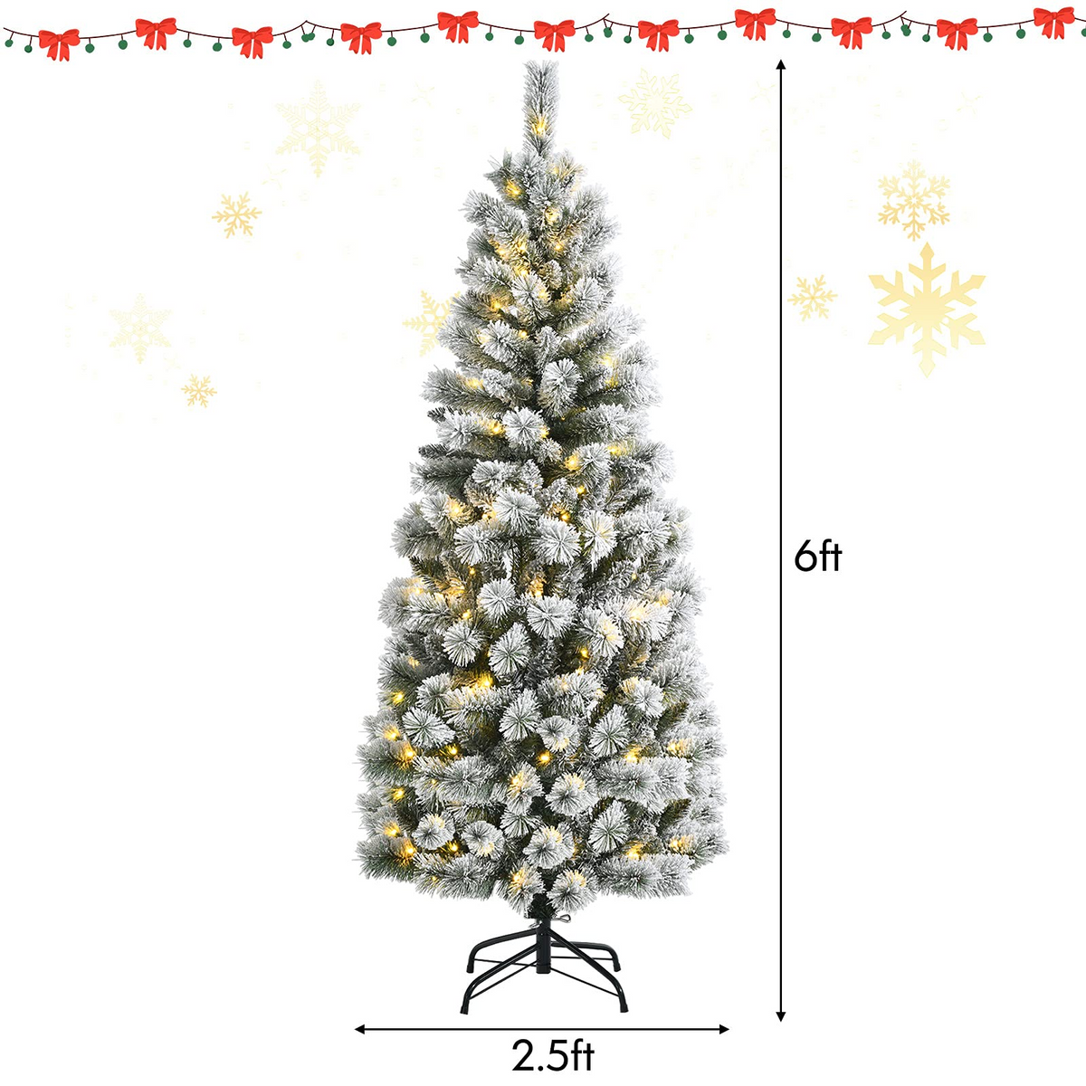 Goflame Snow Flocked Christmas Tree, Premium Hinged Artificial Pine Tree, Remote Controller, Xmas Full Tree for Indoor - GoflameUS