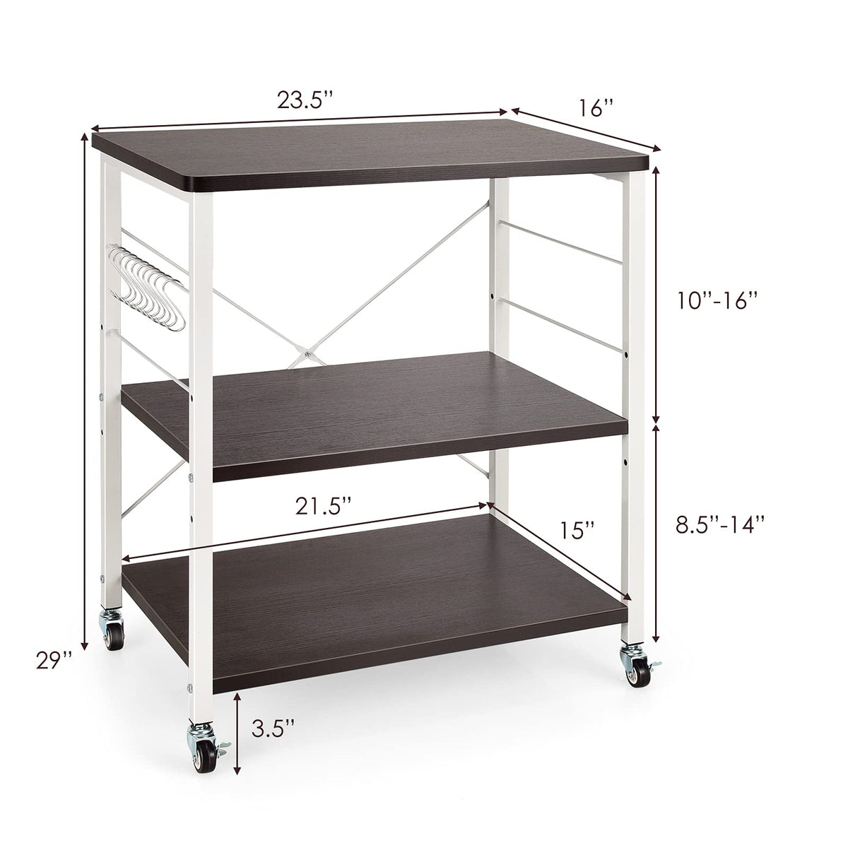 Goflame Kitchen Baker's Rack 3-Tier Microwave Cart on Wheels