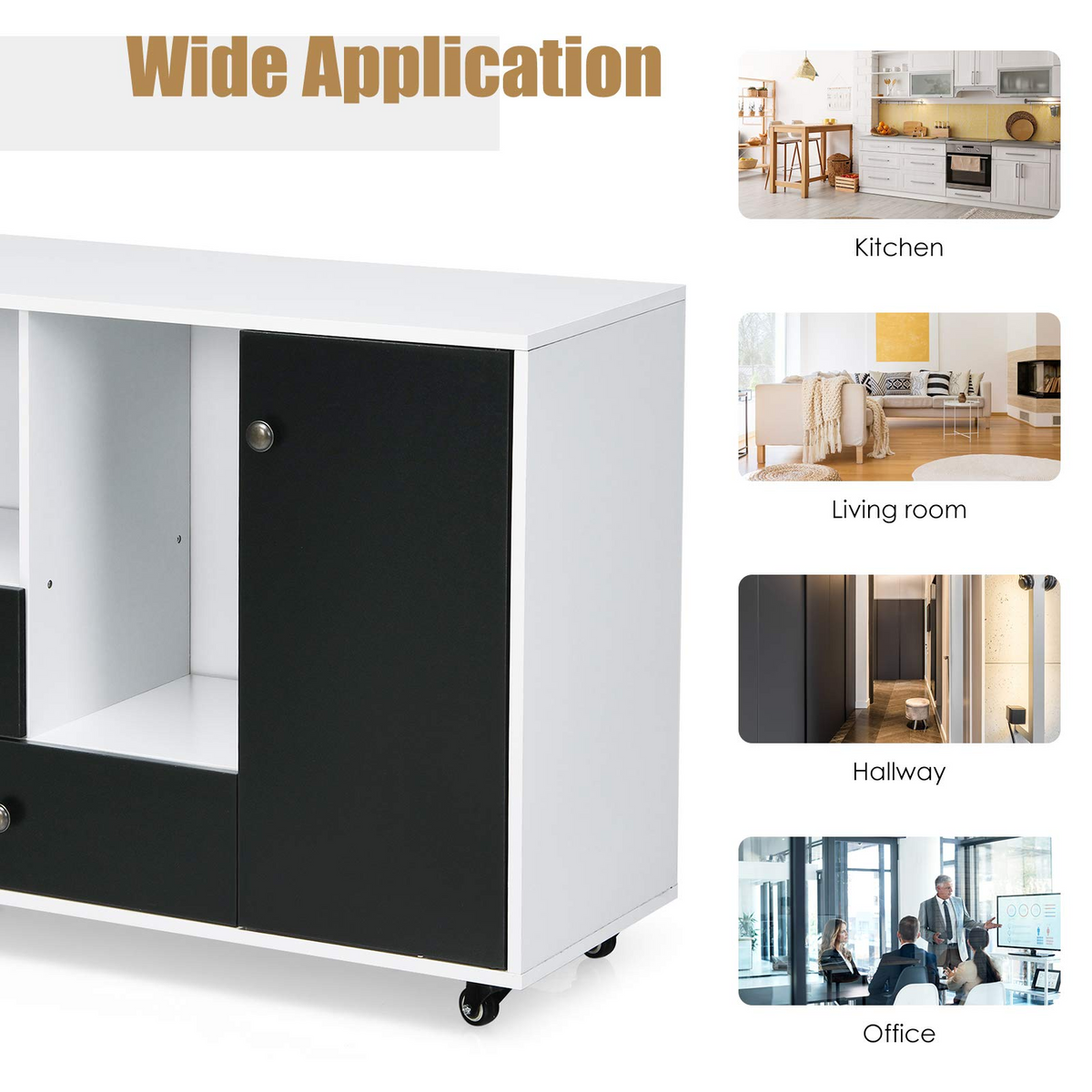 Goflame Lateral File Cabinet 2 Drawer Printer Stand, Rolling Storage Office Cabinet with Lockable Wheels