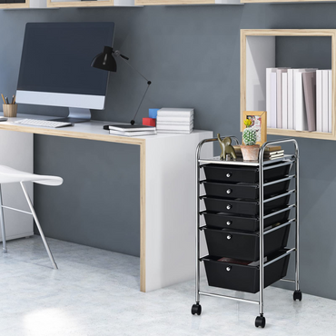 6 Storage Drawer Cart Rolling Organizer Cart, Black - Goflame