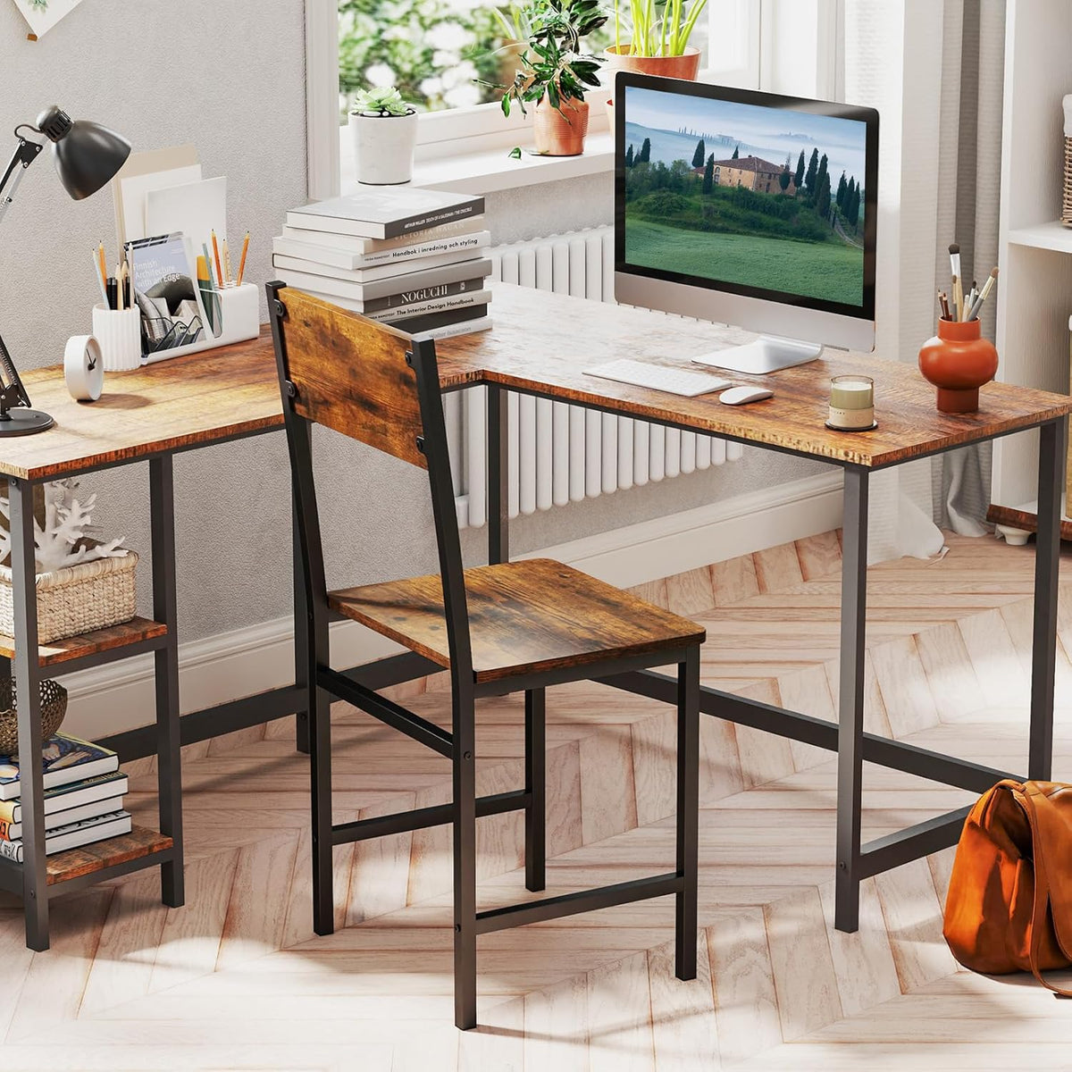 Goflame Dining Chairs Set, Industrial Kitchen Chairs with Metal Legs, Slanted Back