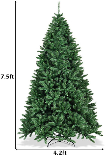 Artificial Douglas Christmas Tree, 7.5 Unlit Hinged Pine Tree with 2254 Branch Tips and Solid Metal Stand - GoflameUS