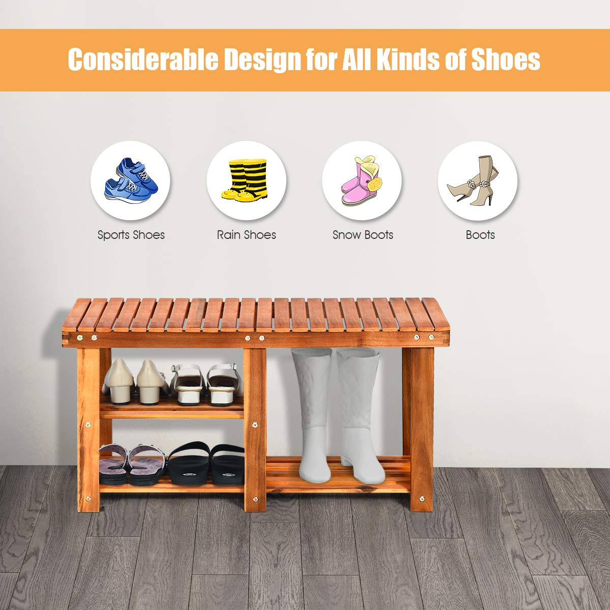 Goflame 2-Tier Shoe Bench Entryway Shoe Rack with Seat