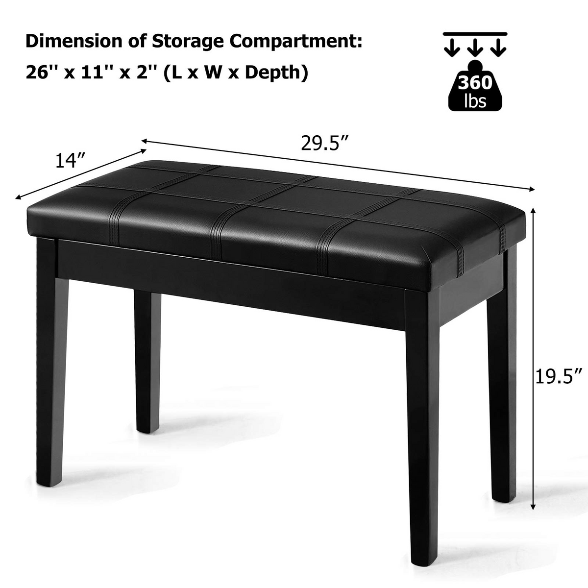 Goflame Wooden Duet Piano Bench with Padded Cushion and Music Storage