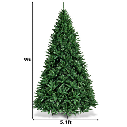 9ft Artificial Douglas Christmas Tree, Unlit Hinged Pine Tree, with 3594 Branch Tips and Solid Metal Stand - GoflameUS