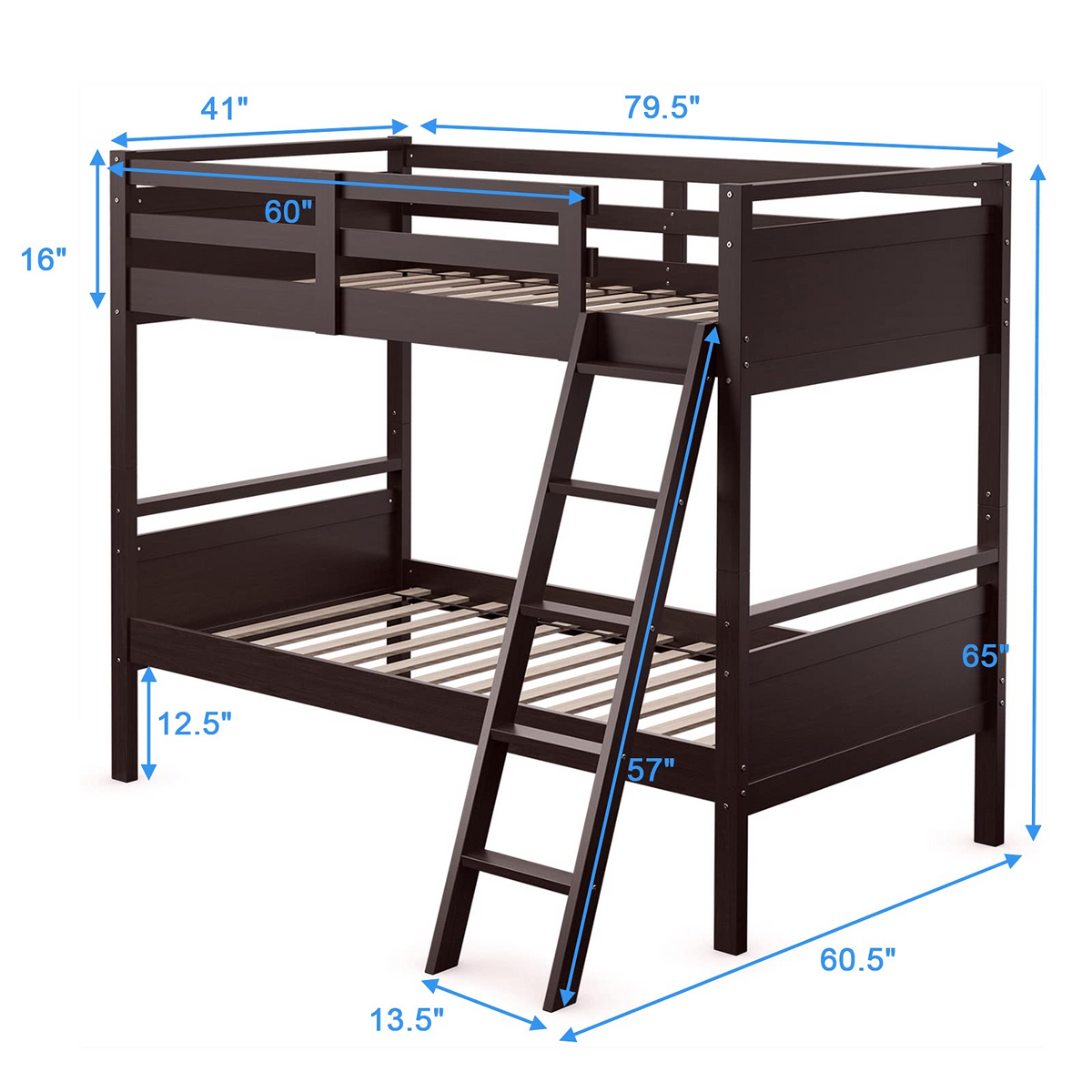 Goflame Twin Over Twin Bunk Bed, Solid Wood Twin Bunk Bed Convertible Into Two Individual Beds