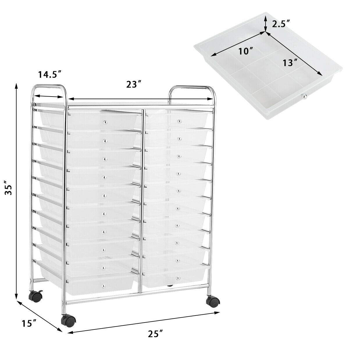 Goflame Storage Drawer Carts, 20-Drawer Organizer, Utility Cart on Wheels
