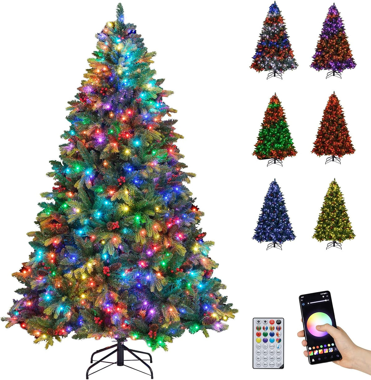 Goflame Smart Pre-Lit Artificial Christmas Tree with Remote Control APP-Controlled Multicolored RGB Lights