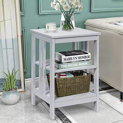 Goflame Nightstand 3-Tier Sofa Side Table W/Reinforced Bars and Stable Structure