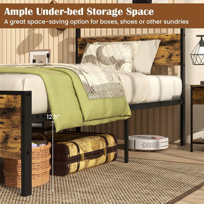 Goflame Twin Size/Full Size/King Size/Queen Metal Platform Bed Frames with Wooden Headboard & Footboard