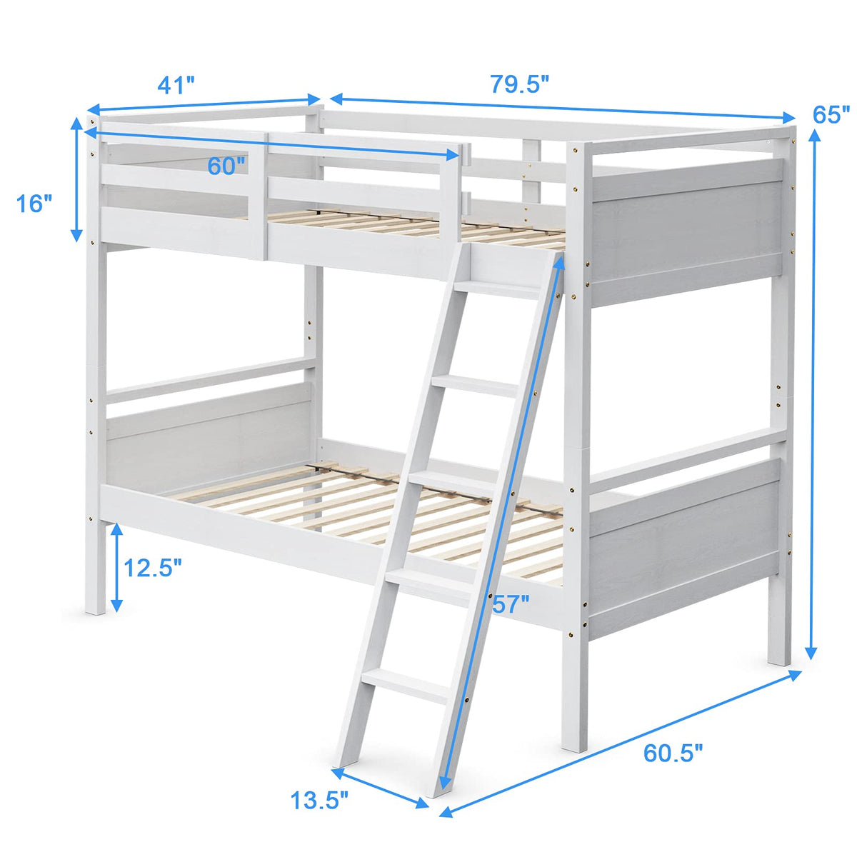 Goflame Twin Over Twin Bunk Bed, Solid Wood Twin Bunk Bed Convertible Into Two Individual Beds