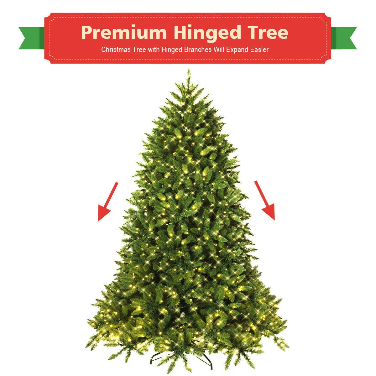7.5ft Prelit Christmas Tree, Premium Hinged Artificial Fir Tree - GoflameUS