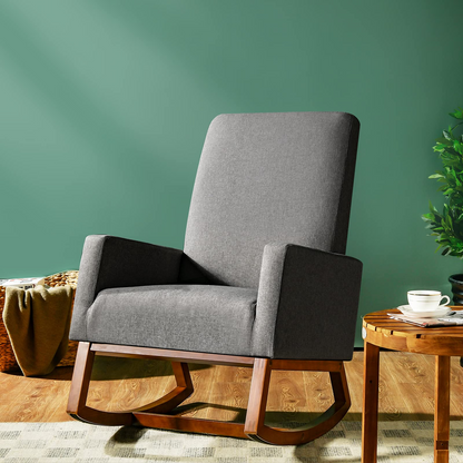 Goflame Upholstered Rocking Chair, Modern Fabric Armchair w/Wood Base