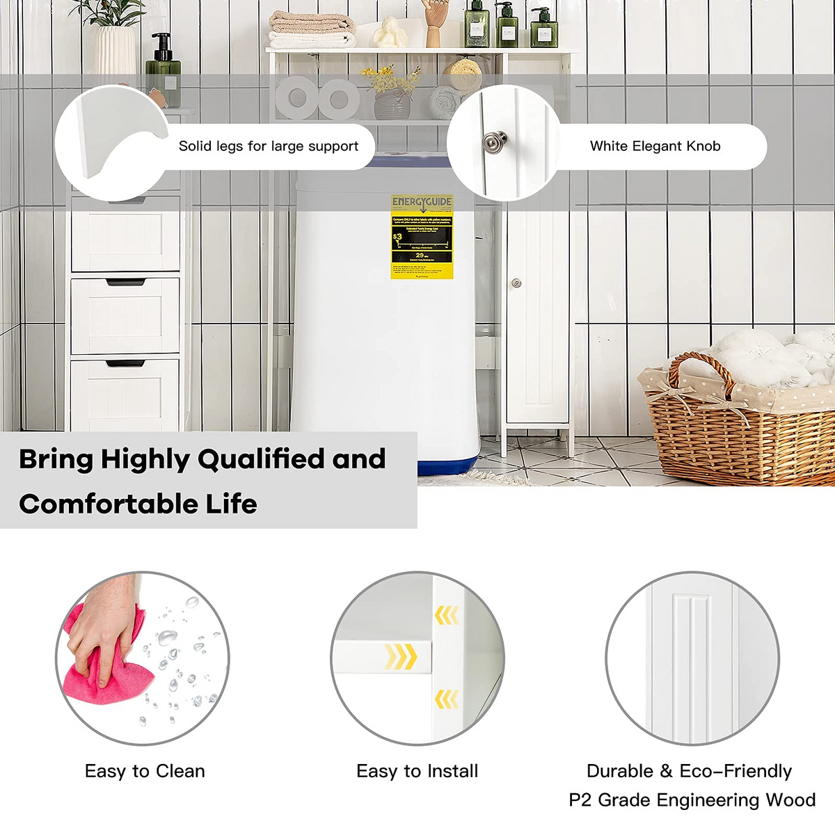 Goflame Over-The-Toilet Storage Rack, Bathroom Freestanding Space Saver with 1-Door Side Storage Cabinet