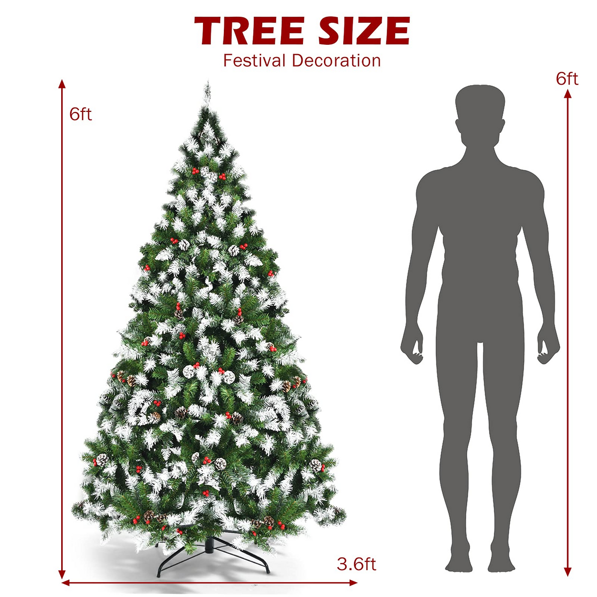 Goflame Pre-lit Snow Flocked Christmas Tree,Hinged Artificial Xmas Tree, Indoor Holiday Festival Decoration - GoflameUS