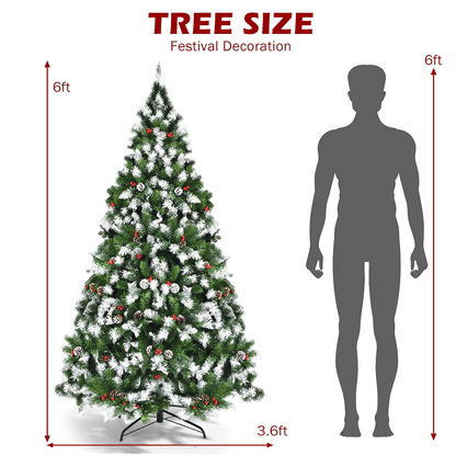 Goflame Pre-lit Snow Flocked Christmas Tree,Hinged Artificial Xmas Tree, Indoor Holiday Festival Decoration - GoflameUS