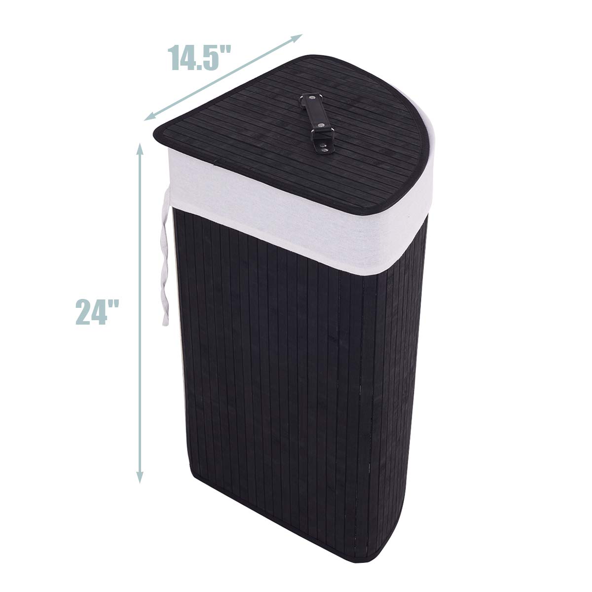 Goflame Corner Laundry Hamper with Lid, Bamboo Laundry Basket with Removable Liner and Handle