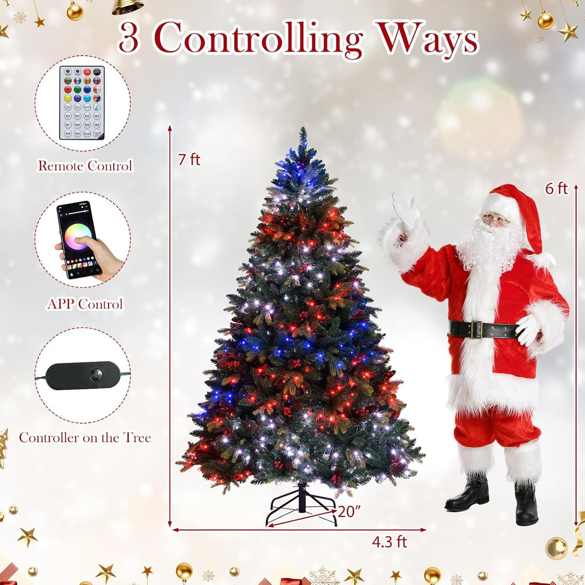 Goflame Smart Pre-Lit Artificial Christmas Tree with Remote Control APP-Controlled Multicolored RGB Lights