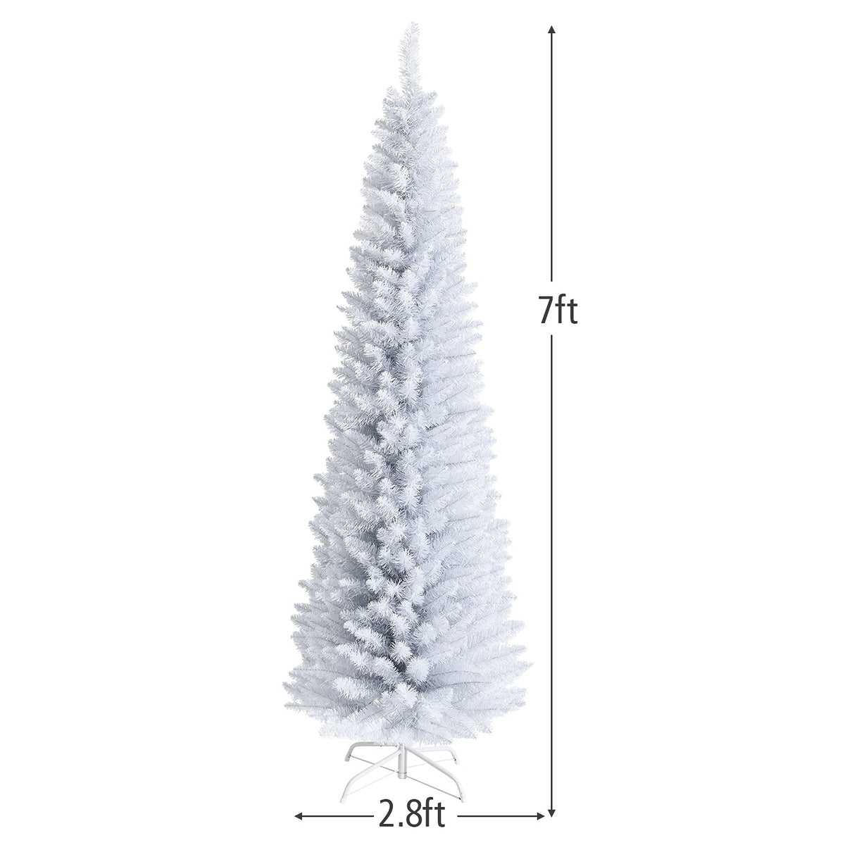 5FT / 6FT / 7FT Pencil Christmas Tree, Artificial Slim White Christmas Tree - GoflameUS
