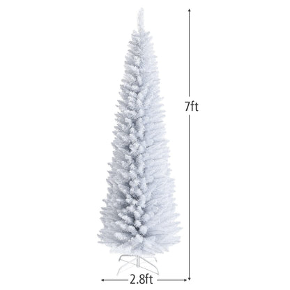 5FT / 6FT / 7FT Pencil Christmas Tree, Artificial Slim White Christmas Tree - GoflameUS