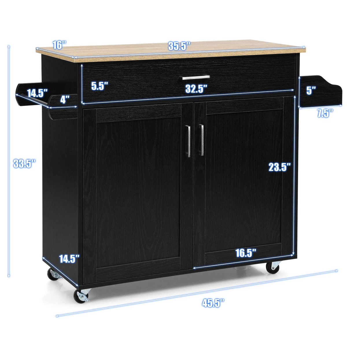Goflame Kitchen Island, Rolling Kitchen Cart with Spice and Towel Rack, Large Drawer & 2-Door Storage Cabinet