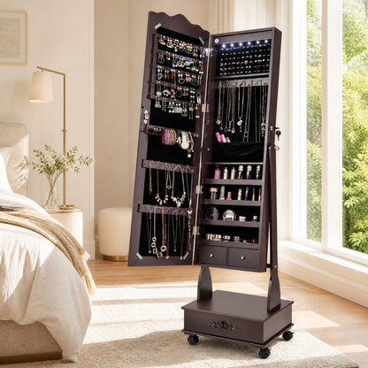 Jewelry Cabinet Armoire Freestanding, Lockable Jewelry Organizer with 3-position Adjustable Angle