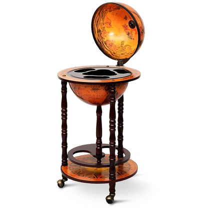 Wood Globe Wine Bar Stand, 16th Century Italian Rack Liquor Bottle Shelf