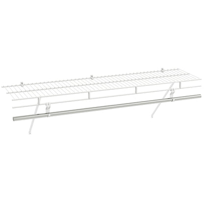 Wall Mounted Closet Shelf with Hanging Rod, 4 ft x 12” Metal Wire Storage Shelf & Clothes Rod Organizer