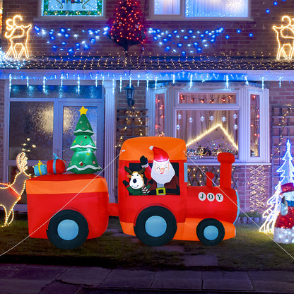 8.5FT Christmas Inflatable Train Decoration, Lighted Christmas Train with Santa Claus