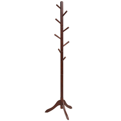 Coat Rack Freestanding, Wooden Entryway Coat Tree Hanger with 8 Hooks and 4 Sections