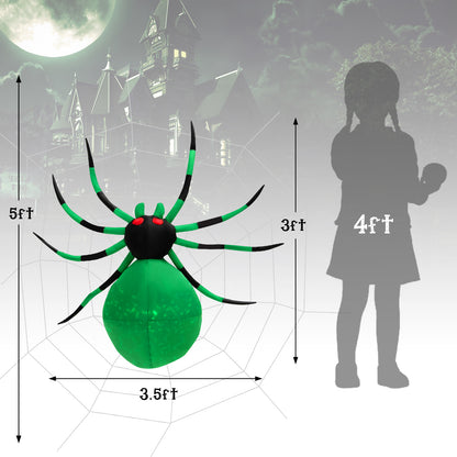 Halloween Inflatable Spider with Web, 5FT Blow Up Yard Decoration with Colorful Magic Light