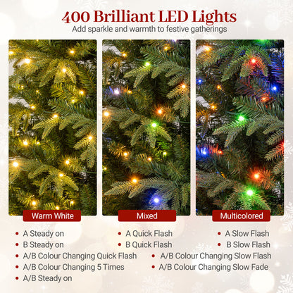 6FT/7.5FT/8FT Pre-lit Artificial Christmas Tree, Hinged Xmas Tree with 1195 Branch Tips