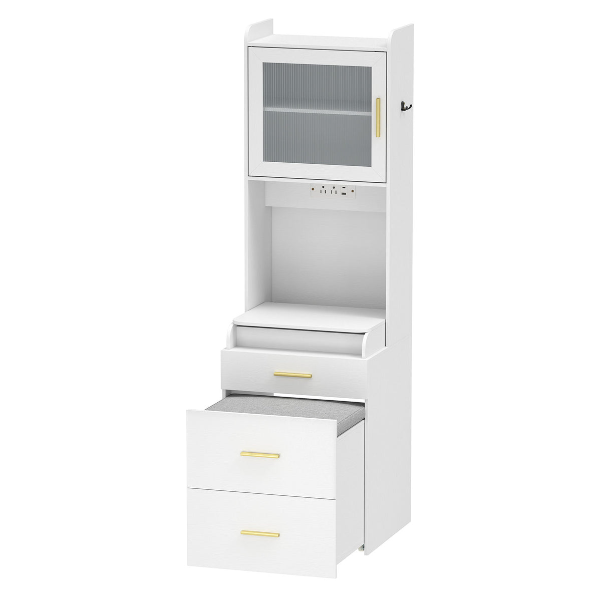 3-in-1 Vanity Desk with Flip Top Mirror, Hidden Rolling Chair, Charging Station