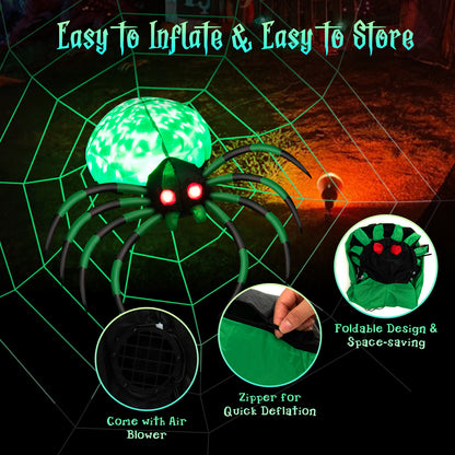 Halloween Inflatable Spider with Web, 5FT Blow Up Yard Decoration with Colorful Magic Light