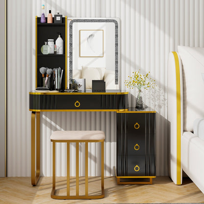 RGB Vanity Table Set with Mirror and Lights, Makeup Vanity Desk with Dimmable LED Lights